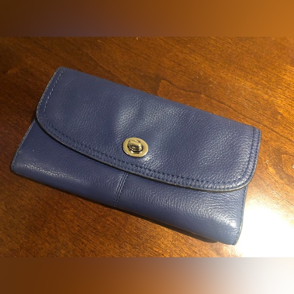 Coach Leather Wallet - Tri-fold Turnlock - Royal Blue - Picture 1 of 5